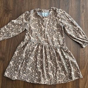 Matalan‎ Girls Leopard Print Cotton Long Sleeve Dress Age 2-3 Years Tan Animal